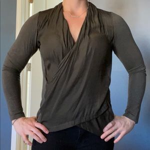 Olive Green stretchy top from Buckle. Made in the USA